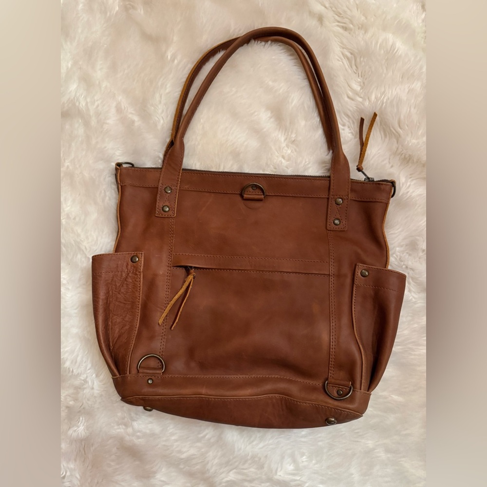 Nena & Co. Medium TPB Cafe Leather and gorgeous  Mountain & Sun huipil. - Picture 4 of 8